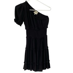 Playa Lucila One Shoulder Dress Womens Size Small Black Sundress Tiered Mini